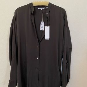Helmut Lang NWT Gray Silk Button Up Blouse